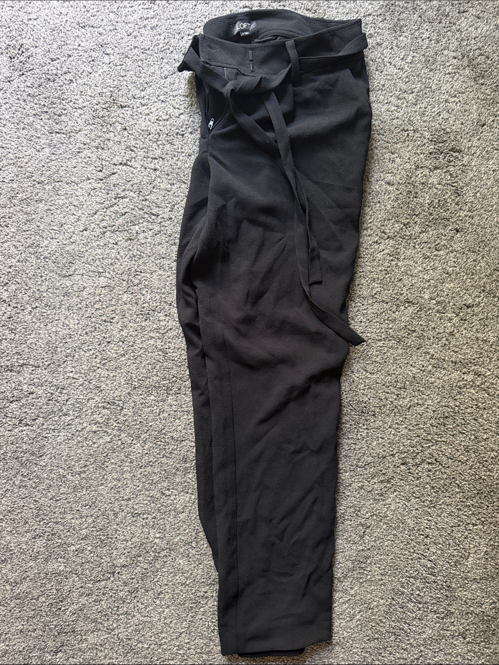 LOFT Woman’s Black Tapered Dress Pants with Tie Waist